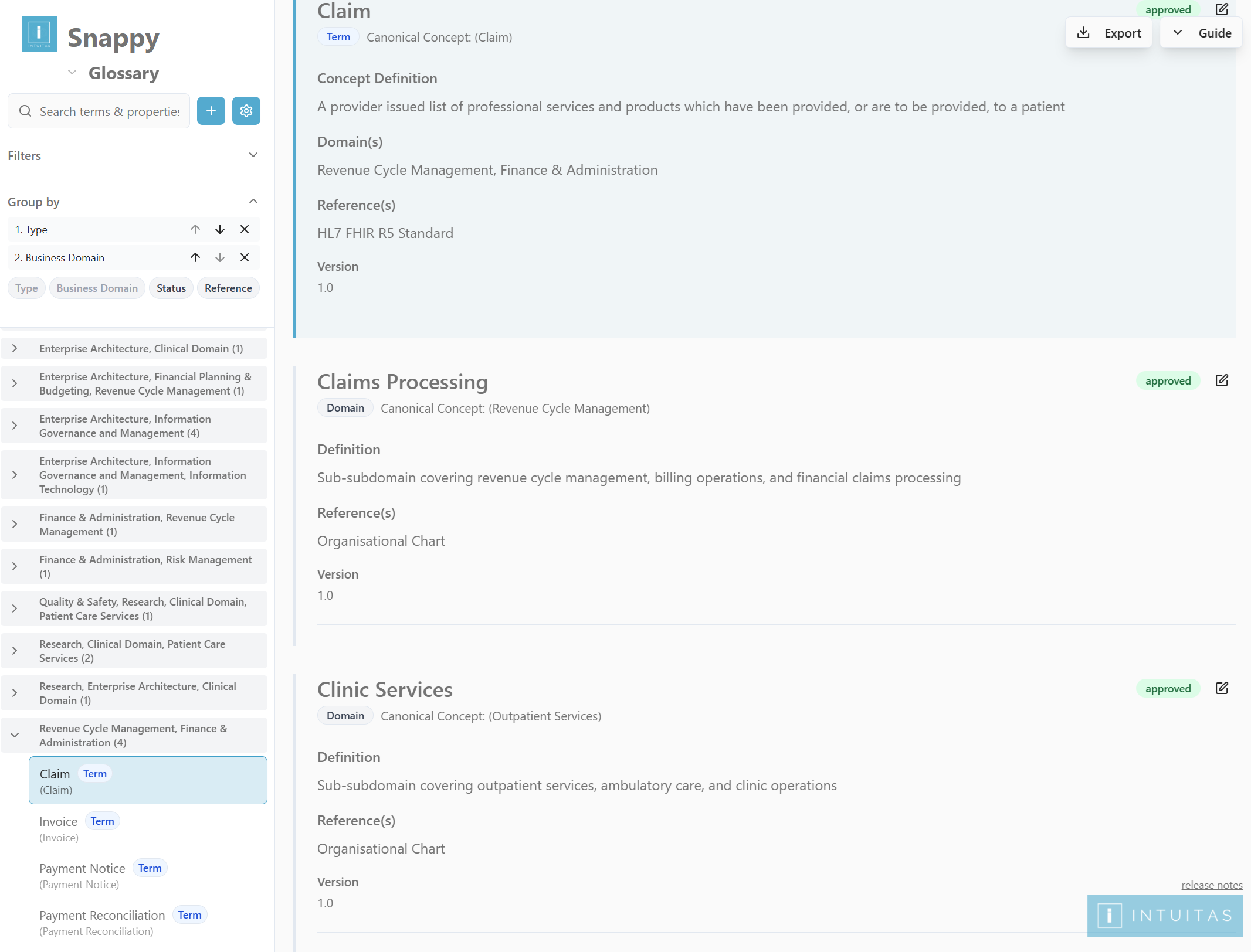 Example of a Domain-scoped Glossary mapped to an Enterprise Glossary
